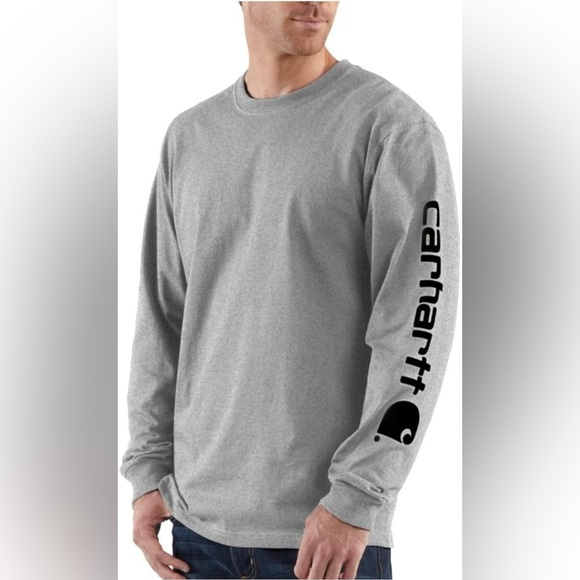 Carhartt Men's Long Sleeve Shirt in Gray with Black Logo - Picture 1 of 3